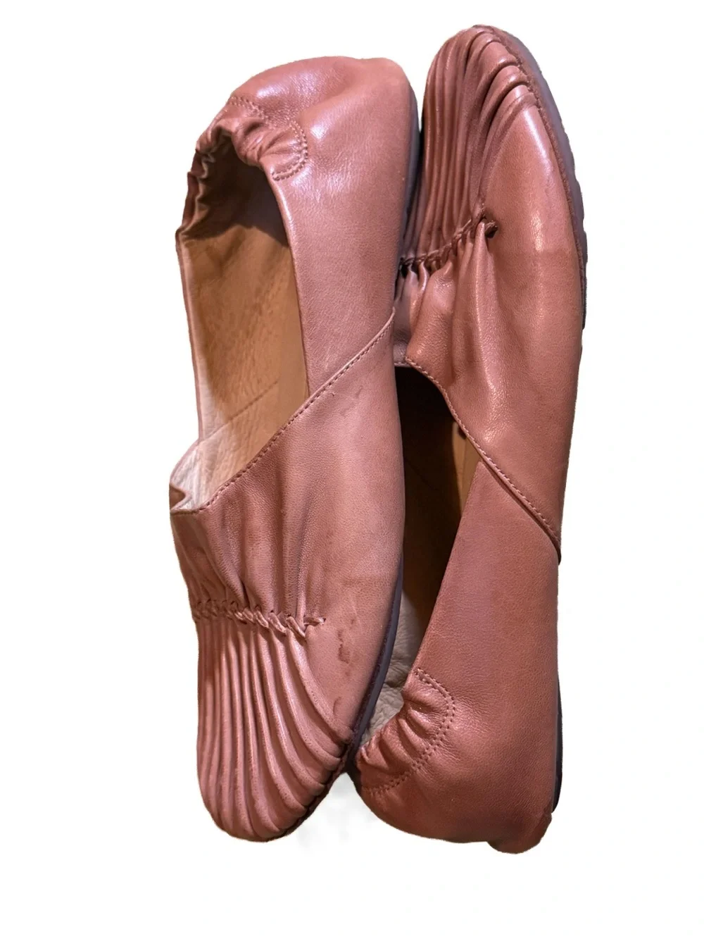 Chocolat Blu Cam Pleated Leather Ballet Flats Tan Brown Size 8 Womens Shoes GUC